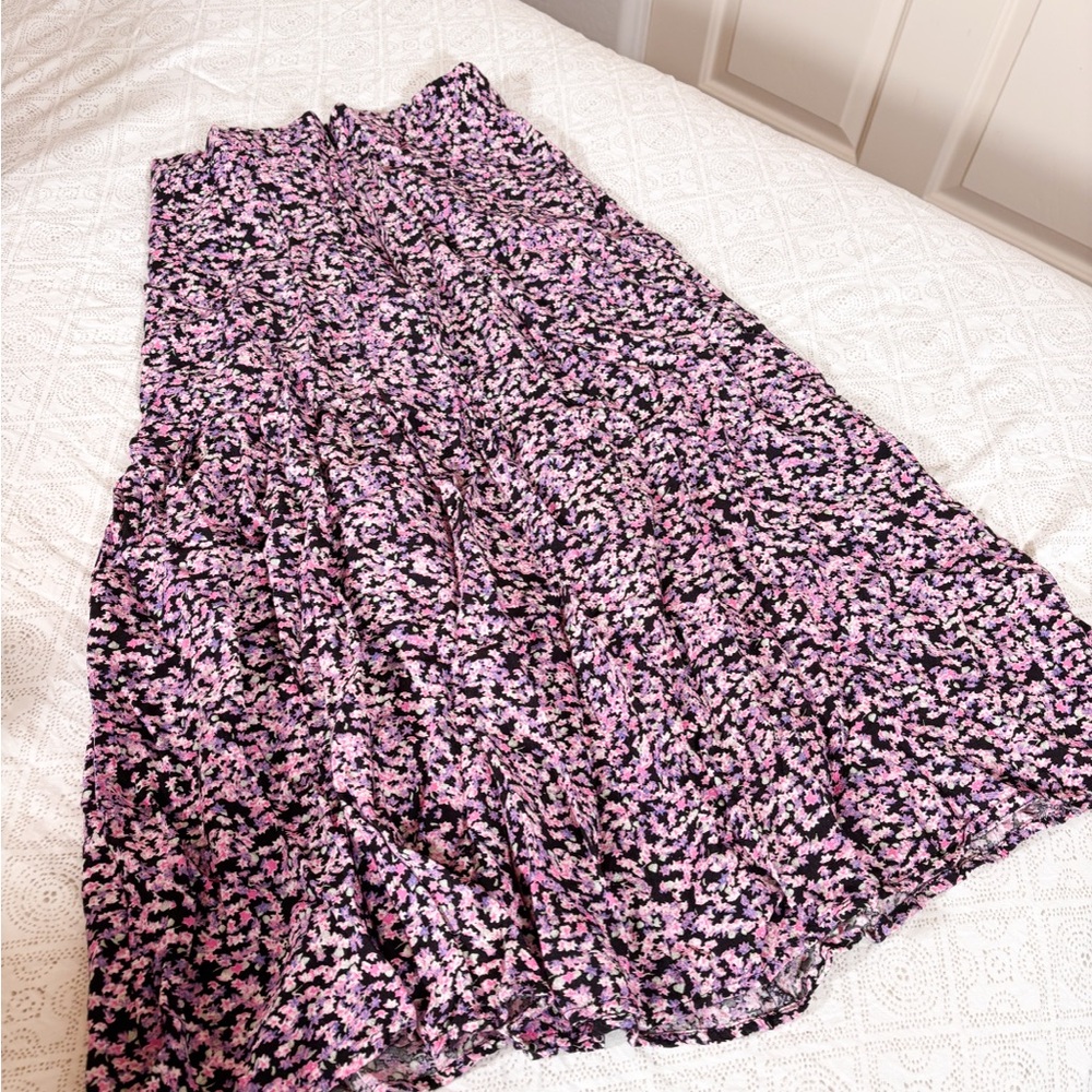 Cutecore H&M Purple and Black Floral Midi Skirt